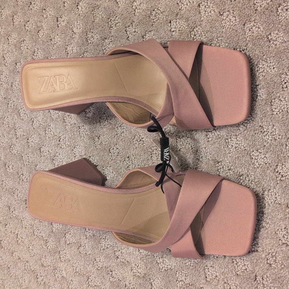 Zara Blush Pink Satin Heels Cross Front Straps NWT